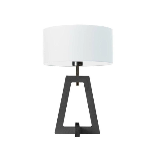 Noční lampička Clio glamour s bílým stínidlem a dřevěnou šedou základnou do ložnice