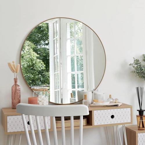 Kulaté zrcadlo Alice 76 cm zlaté v kovovém rámu do předsíně a obýváku Atmosphera