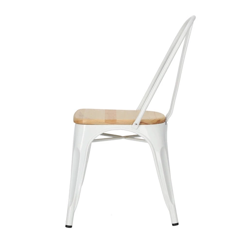 Jídelní židle Paris Wood bílá kovová s dřevěným sedákem industriální D2.DESIGN