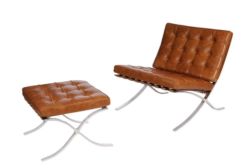 Kožené relaxační křeslo BA1 inspirované Barcelona s podnožkou do obýváku vintage