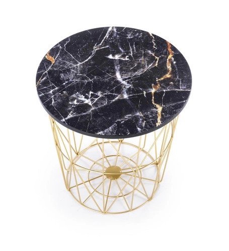 Konferenční stolek Rissa kulatý černý mramor zlatý moderní s úložným prostorem do obýváku Intesi