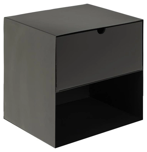 Noční stolek Actona Joliet černý, minimalistický, 30x30 cm, se zásuvkou a policí, holandský styl