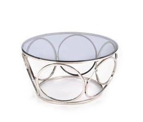Kulatý skleněný konferenční stolek Deyn 80 cm stříbrný moderní do obýváku Intesi