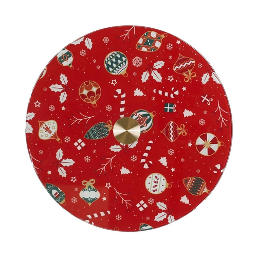 Intesi kulatá otočná skleněná servírovací tác na dort červená 28 cm dekorativní