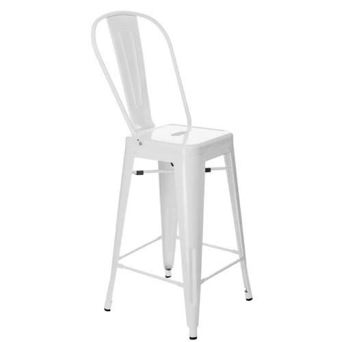 Barová židle Paris Back 66 cm bílá kovová s opěrkou k kuchyňskému ostrůvku ve stylu Tolix industriální D2.DESIGN