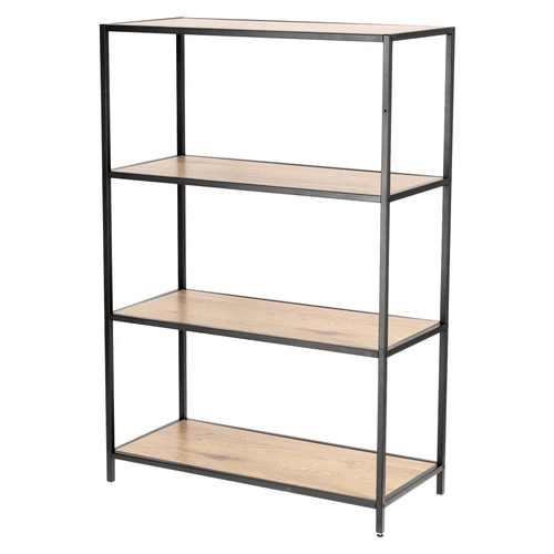 Regál do obýváku Oxford I moderní loftový na knihy 4 police dub a černý kov Intesi