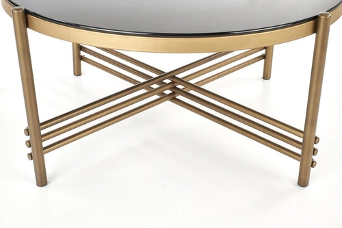 Konferenční stolek Izella kulatý skleněný černý zlatý 80 cm moderní glamour do obýváku
