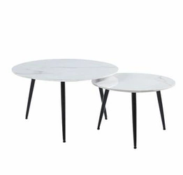 Sada 2 kulatých konferenčních stolků Tifa bílý mramor moderní loft do obýváku 80 a 60 cm