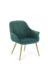 Zelené sametové křeslo Dasco ve stylu glamour s područkami na zlatých nohách do obýváku