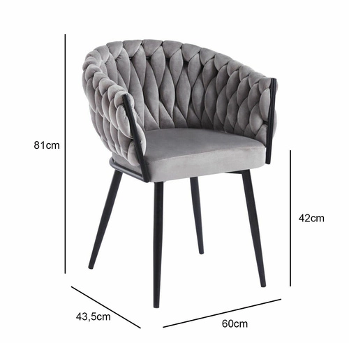 Jídelní židle Malaya Velvet šedá čalouněná sametová s područkami glamour Intesi