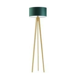Stojací lampa MIAMI tripod glamour, dřevěná se stínidlem v lahvově zelené do obývacího pokoje