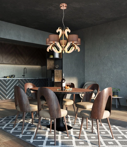 Závěsná lampa Ambrosia 3 5x40W E14 + 43,4W LED měď