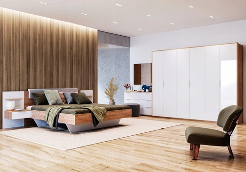 Postel do ložnice Tissa 160x200 moderní s čelem dub craft bílá skandinávský styl