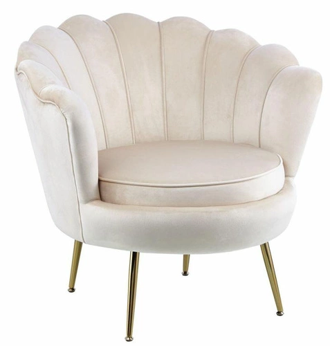 Křeslo Korab VIC samet béžové glamour do obýváku s područkami na zlatých nohách
