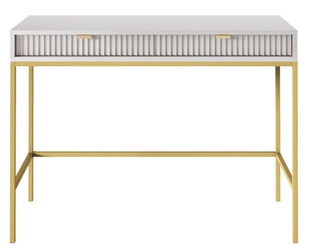 Moderní toaletní stolek Delicious šedý s drážkovanými zásuvkami na zlatých nohách do ložnice