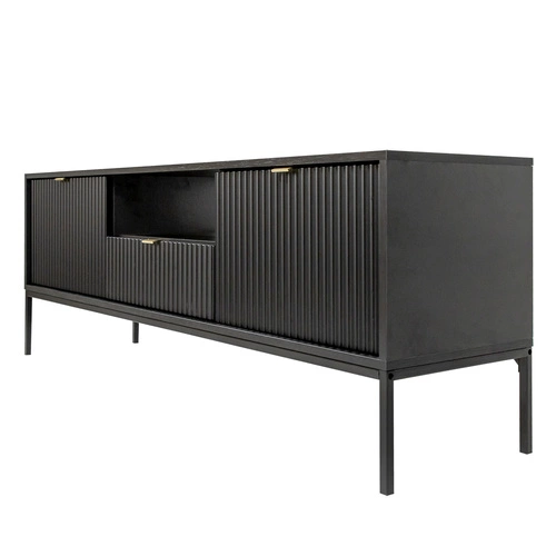 TV stolek Delicious černý rýhovaný glamour do obýváku na vysokých nohách 154 cm