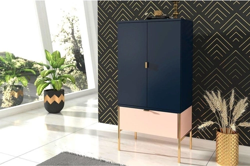 Vysoká glamour komoda se zásuvkou a skříňkami Polka Navy Blue/Pink 120 cm do obýváku SKANDICA