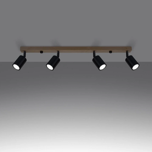 Moderní stropní svítidlo VERDO 4 černé s dřevem, nastavitelný do obývacího pokoje SOLLUX LIGHTING