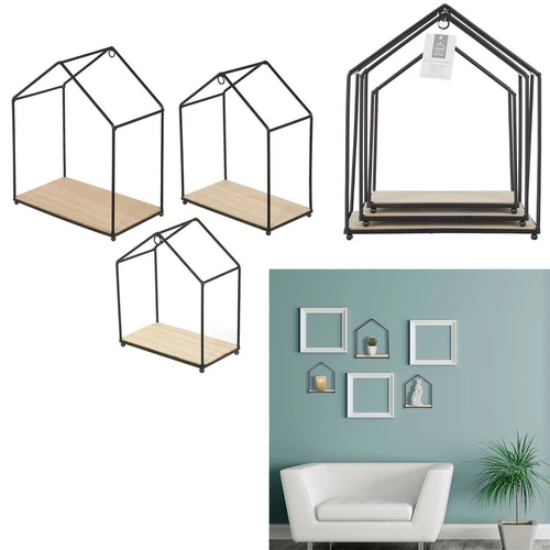 Sada 3 nástěnných polic Filaire Intesi černá přírodní moderní na knihy a dekorace