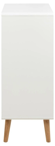 Bílá komoda se zásuvkami Lowell 80 cm skandinávská na dubových nohách do obýváku Actona