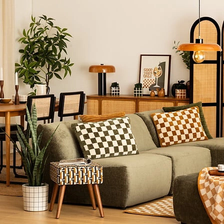 Čalouněný taburet Chiara Atmosphera hnědý retro do obýváku nebo předsíně 40 cm