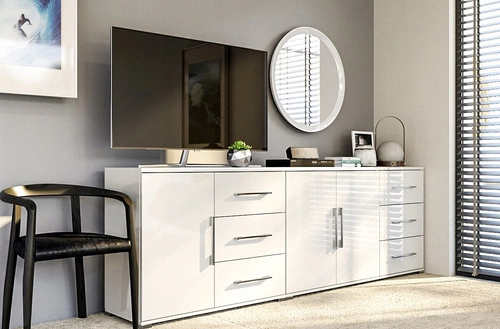 Komoda Flory 100 cm bílá lesk moderní se zásuvkami do obýváku Intesi