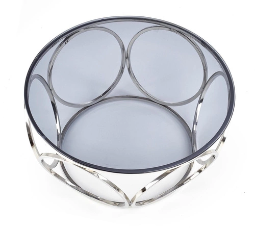 Kulatý skleněný konferenční stolek Deyn 80 cm stříbrný moderní do obýváku Intesi