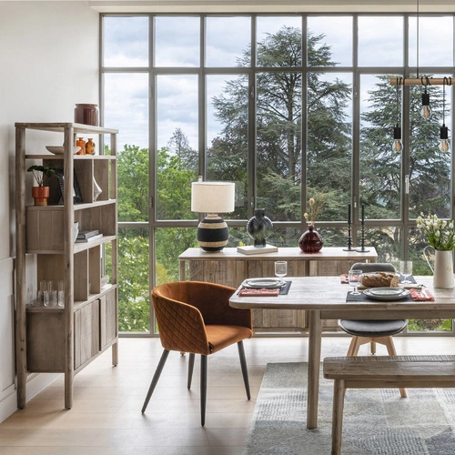 Knihovna Banila dřevěná akácie bělená s komodou do obývacího pokoje Atmosphera