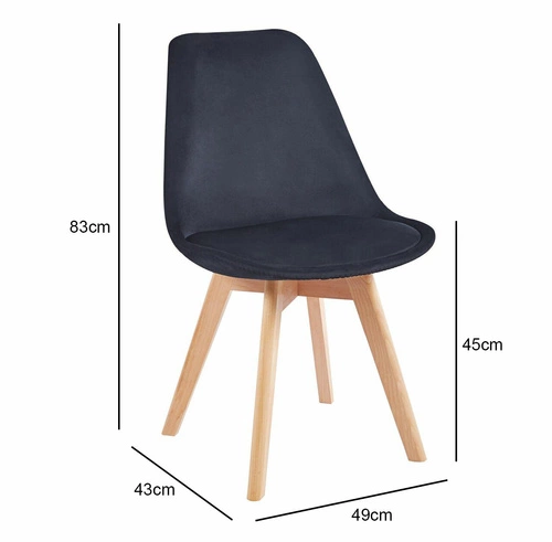 Jídelní židle Bess Velvet černá čalouněná samet, dřevěné nohy skandinávský styl Intesi