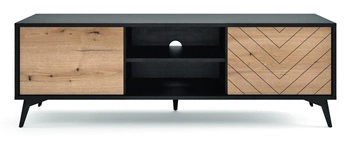 TV stolek Fargo loftový vzor rybí kost 154 cm volně stojící do obýváku dub a černá moderní