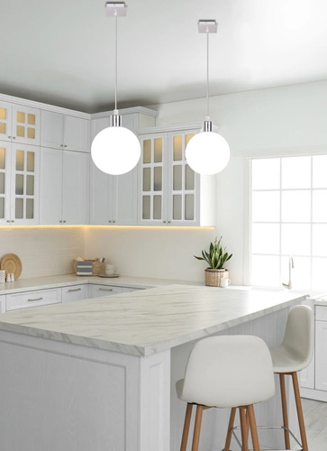 Závěsné svítidlo koule Oden moderní bílé skleněné do obýváku a ložnice 15 cm