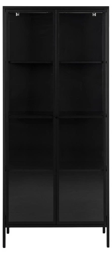 Vysoká černá skleněná vitrína do obýváku v industriálním stylu na knihy Actona 180 cm