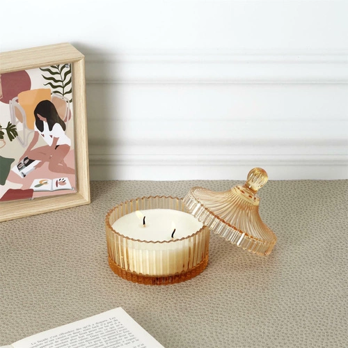 Vonná svíčka Ambre z broušeného skla L žlutá dekorativní dárková Intesi