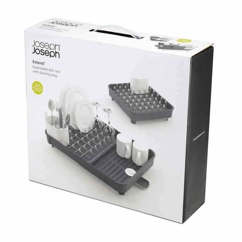 Odkapávač na nádobí Joseph Joseph Extend skládací šedý s odtokem a zásobníkem na příbory na pracovní desku
