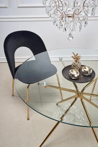 Jídelní kulatý stůl glamour Dore Intesi skleněný průhledný zlatý 110 cm