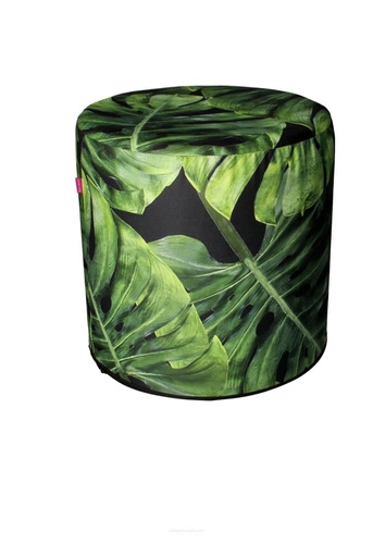 Zahradní kulatý puf Black Monstera Intesi voděodolný moderní na balkon a terasu 40 cm