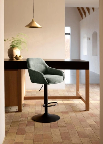 Barová židle Avola zelená čalouněná do kuchyně výškově nastavitelná s opěrkou zad