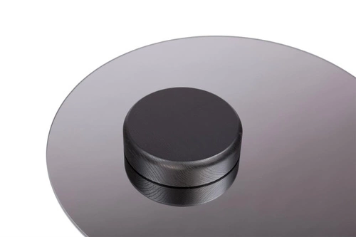 Kulatý konferenční stolek TYK 500 NORDIFRA do obýváku, moderní dubový s černým zrcadlem, 50 cm