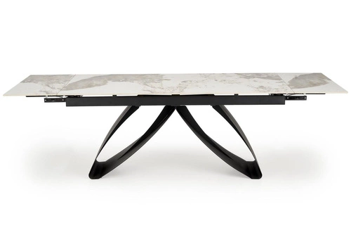 Rozkládací jídelní stůl Margareth bílý mramor 180-260 cm moderní keramická deska černé nohy