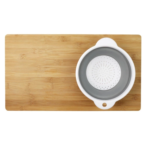 Intesi bambusové prkénko na krájení se sítkem na zeleninu a ovoce moderní 49,5x28 cm