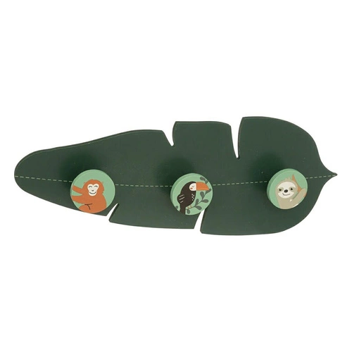 Atmosphera zelený nástěnný věšák do dětského pokoje list s motivem džungle 3 háčky