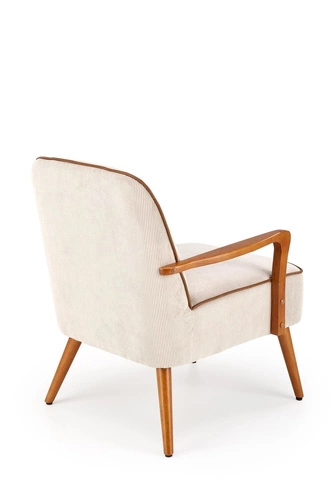 Odpočinkové křeslo Grejs béžové skandinávské do obýváku z látky na dřevěných nohách