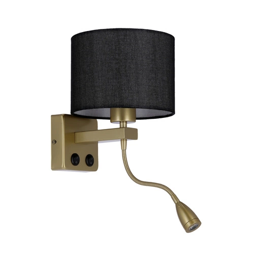 Nástěnné svítidlo Polo lampa zlatá 1x40W E27 + 2W LED stínidlo kulaté černé