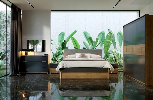 Šatní skříň Matle, 6dveřová, dub/šedá, moderní s policemi do ložnice nebo šatny