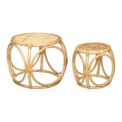 Sada 2 kulatých konferenčních stolků Aoni ratan boho přírodní do obýváku Atmosphera