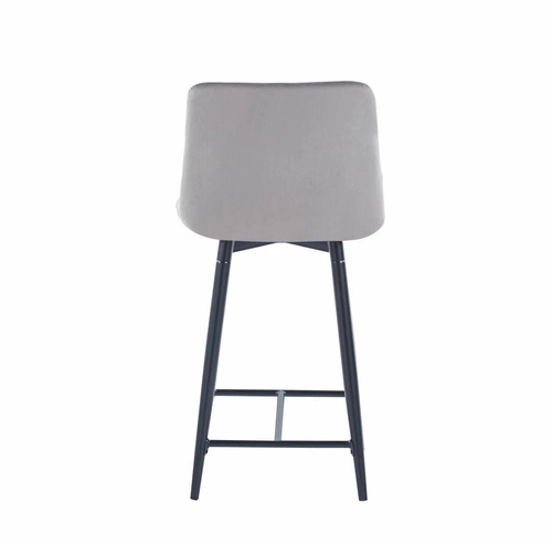 Barová židle Poly Low šedá sametová s opěrkou moderní prošívaná na černých nohách 61 cm
