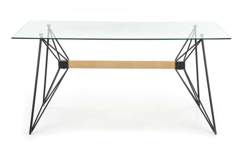 Moderní glamour jídelní stůl Intesi Groll 160x80 se skleněnou deskou a černými nohami, nerozkládací