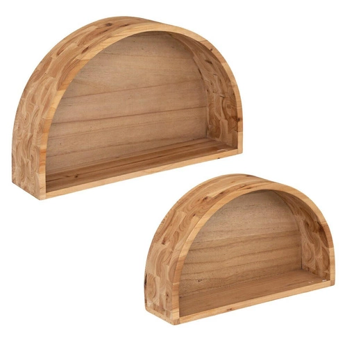 Sada 2 dřevěných polic Maude přírodní nástěnná police loftová do obýváku a pokoje