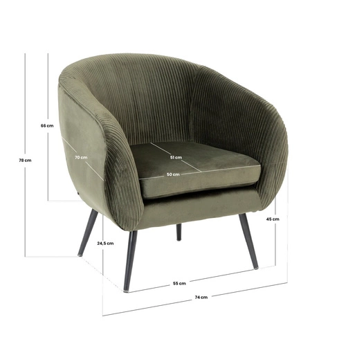 Moderní modré křeslo Solaro z manšestru s područkami do obýváku