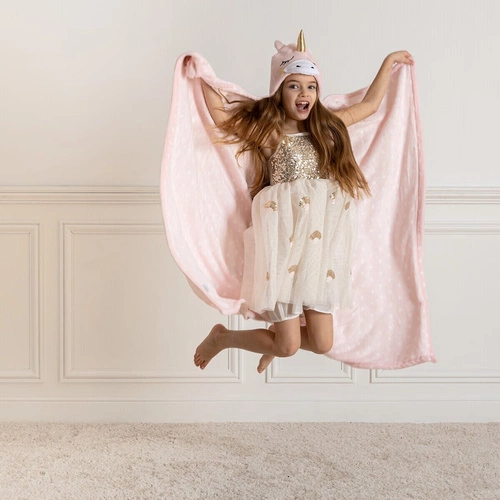 Dětská fleecová deka s kapucí Jednorožec růžová Atmosphera hřejivá na pohovku